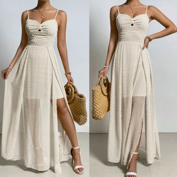 Boho Swiss dot twist front tie back cami dress - Picture 14 of 16